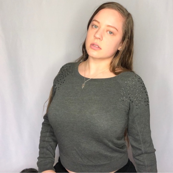 FOREVER 21 | Rhinestone Embellished Crewneck Sweatshirt Gray Size Small - Picture 13 of 15